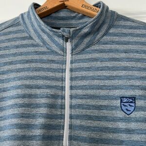Dunning Golf Blue Striped Qtr-Zip Pullover w Reflective Logo, Stretchy, Large